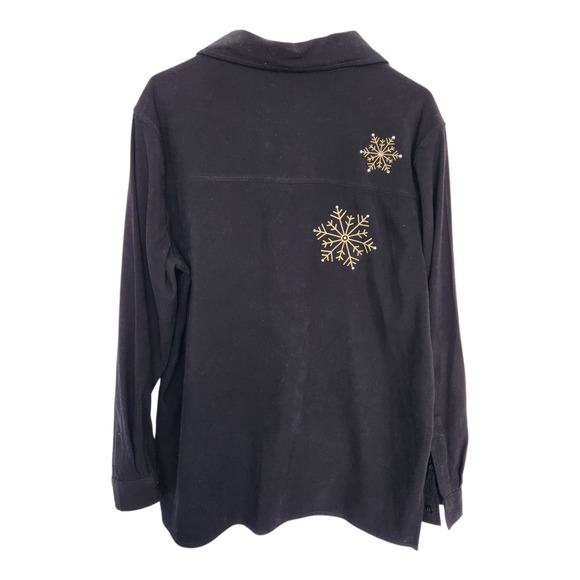 The Quaker Factory Womens Large Black Christmas Snowflake Button Down Shirt - Picture 2 of 8